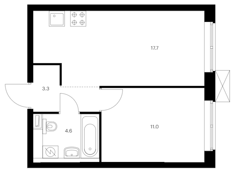 1-комнатная квартира 36.6 м², 8/12 эт., ЖК «Шкиперский 19»